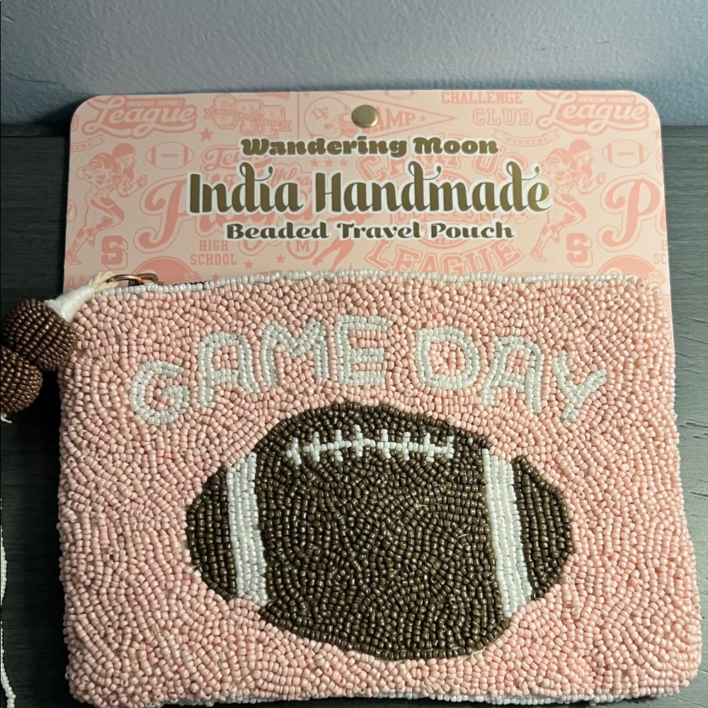 Pink Beaded Game Day Pouch